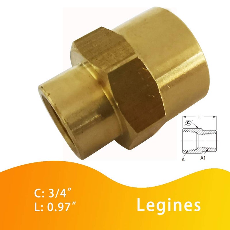 Legines NPT Reducing Coupling Brass 1/4" Female x 1/8" Female, Hex Reducer Coupler Adapter Pipe Fitting 1200psi (Pack of 2) - Image 4